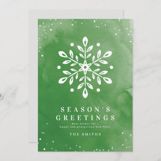 Kunstmatige Waterverf Snowflake Green-kerstkaart Kaart (Voorkant / Achterkant)