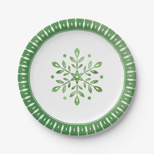 Kunstmatige Waterverf Snowflake Green Kerstmis Papieren Bordje (Voorkant)