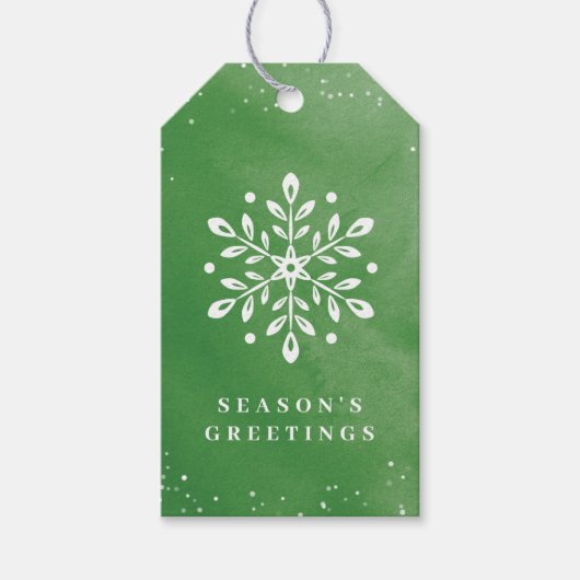Kunstmatige Waterverf Snowflake groene kerst Cadeaulabel (Voorkant)