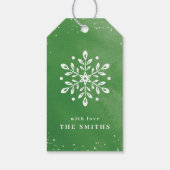 Kunstmatige Waterverf Snowflake groene kerst Cadeaulabel (Achterkant)