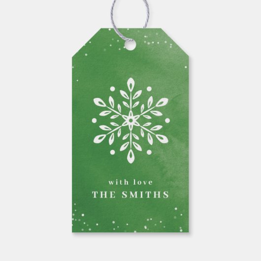 Kunstmatige Waterverf Snowflake groene kerst Cadeaulabel (Achterkant)