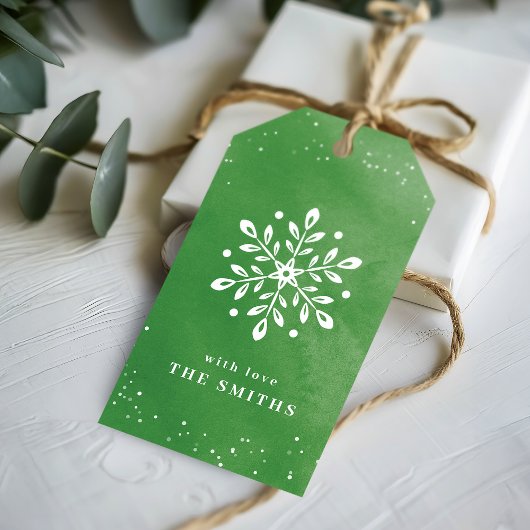 Kunstmatige Waterverf Snowflake groene kerst Cadeaulabel