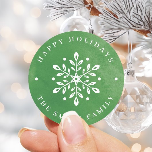 Kunstmatige Waterverf Snowflake groene kerst Ronde Sticker