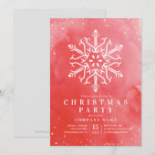 Kunstmatige Waterverf Snowflake Red Kerstparty Kaart (Voorkant / Achterkant)