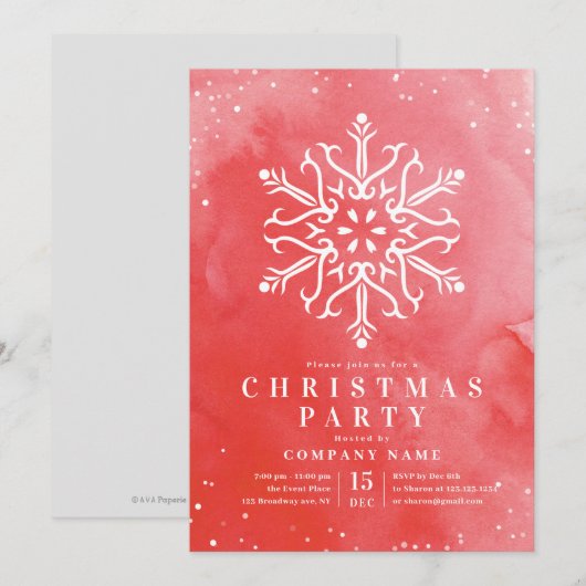 Kunstmatige Waterverf Snowflake Red Kerstparty Kaart (Voorkant / Achterkant)
