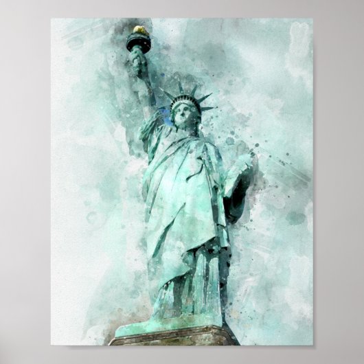 Kunstmatige Waterverf Vrijheidsbeeld Poster (Voorkant)
