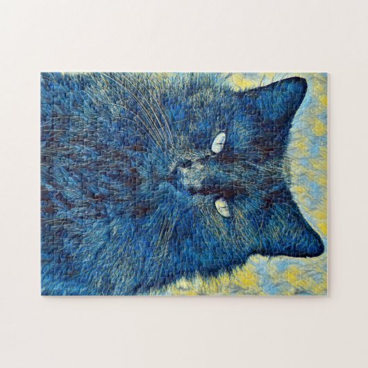 Kunstmatige zwarte kat in Blue Puzzle Legpuzzel (Horizontaal)