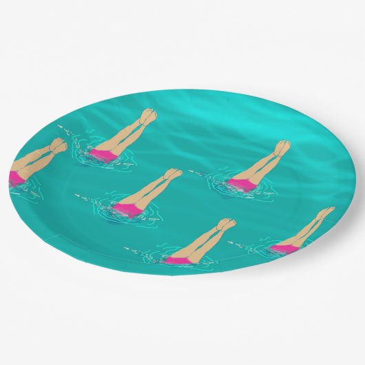 Kunstmatige zwemzwemmers onder water papieren bordje (Gekanteld)