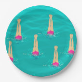 Kunstmatige zwemzwemmers onder water papieren bordje (Voorkant)