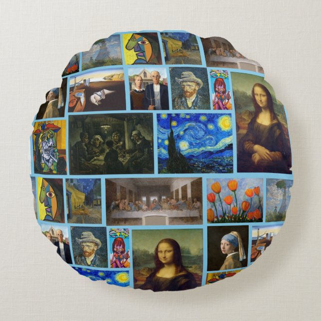Kunstmeesterwerken, Blauw Rond Kussen (Voorkant)