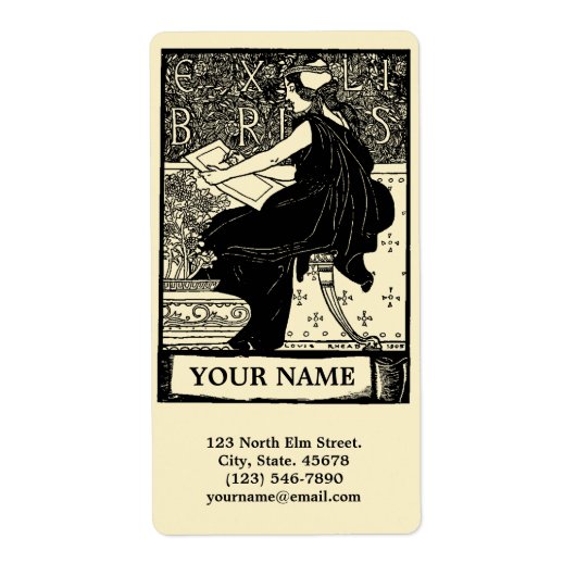  kunstmeisje dat ex - libris - label schrijft (Voorkant)