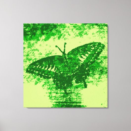 Kunstmonet met groene vlinder schilderen canvas afdruk (Voorkant)