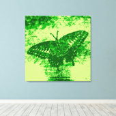 Kunstmonet met groene vlinder schilderen canvas afdruk (Insitu (Houten vloer))