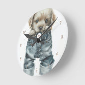 Kunstmonogram met Muts Puppy in Jeans Ronde Klok (Hoek)