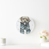 Kunstmonogram met Muts Puppy in Jeans Ronde Klok (Huis)
