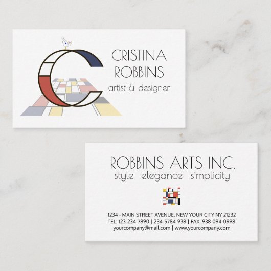 Kunstmonogram met neoplasticisme. С Visitekaartje (Voorkant / Achterkant)
