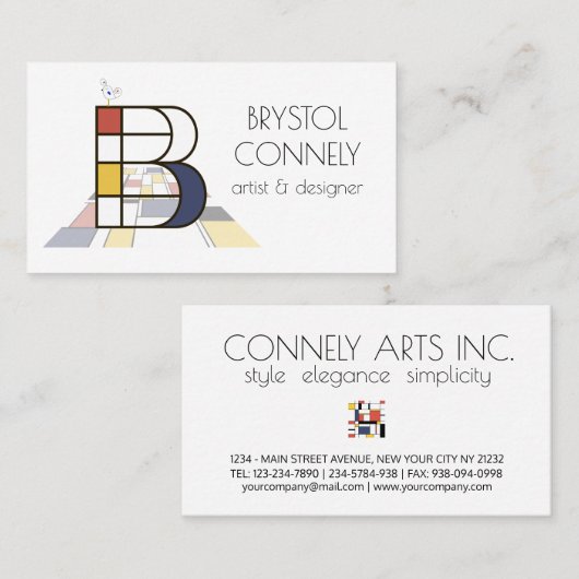 Kunstmonogram met neoplasticisme. Brief B Visitekaartje (Voorkant / Achterkant)