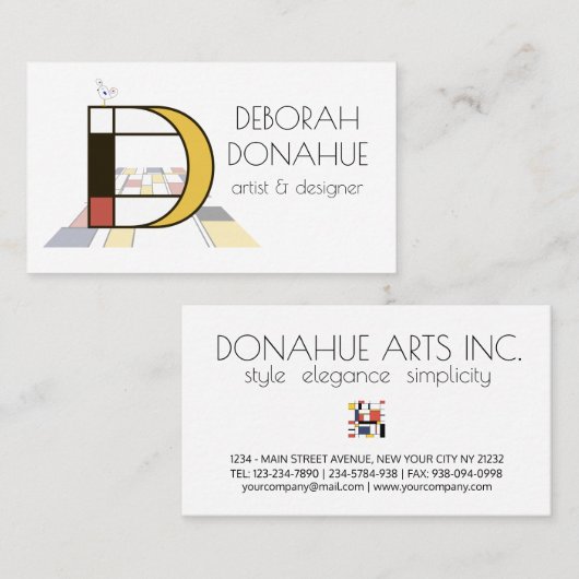 Kunstmonogram met neoplasticisme. Brief D Visitekaartje (Voorkant / Achterkant)