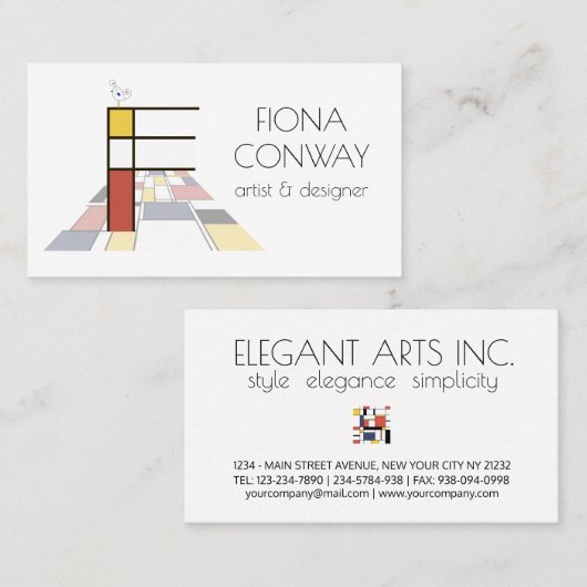 Kunstmonogram met neoplasticisme. Brief F Visitekaartje (Voorkant / Achterkant)