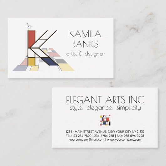 Kunstmonogram met neoplasticisme. Brief K Visitekaartje (Voorkant / Achterkant)