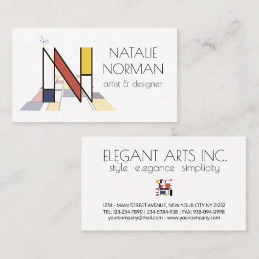 Kunstmonogram met neoplasticisme. Brief N Visitekaartje (Voorkant / Achterkant)