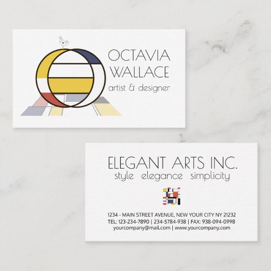 Kunstmonogram met neoplasticisme. Brief O Visitekaartje (Voorkant / Achterkant)