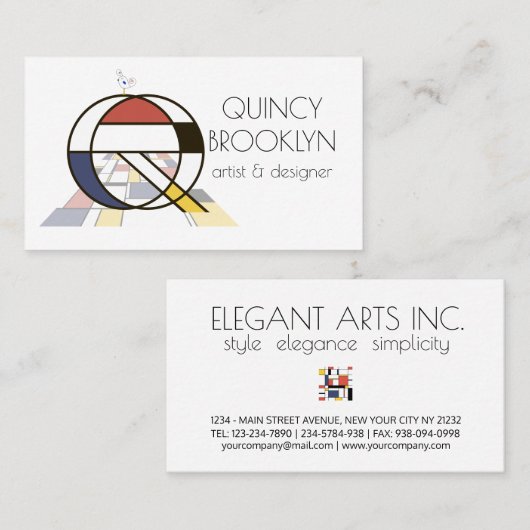 Kunstmonogram met neoplasticisme. Brief Q Visitekaartje (Voorkant / Achterkant)