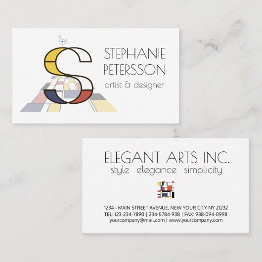 Kunstmonogram met neoplasticisme. Brief S Visitekaartje (Voorkant / Achterkant)