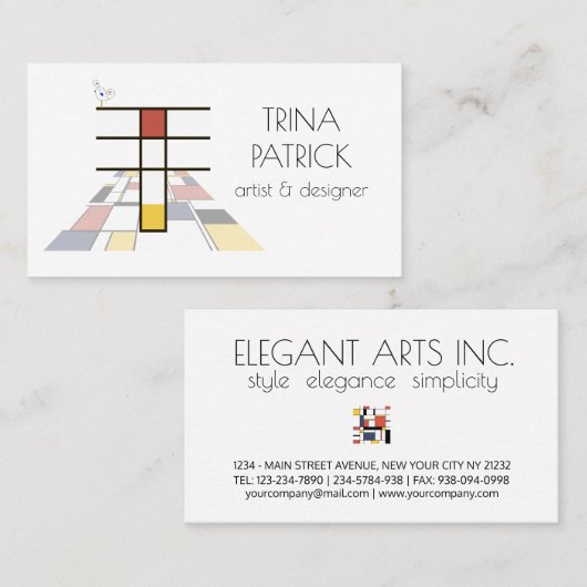 Kunstmonogram met neoplasticisme. Brief T Visitekaartje (Voorkant / Achterkant)