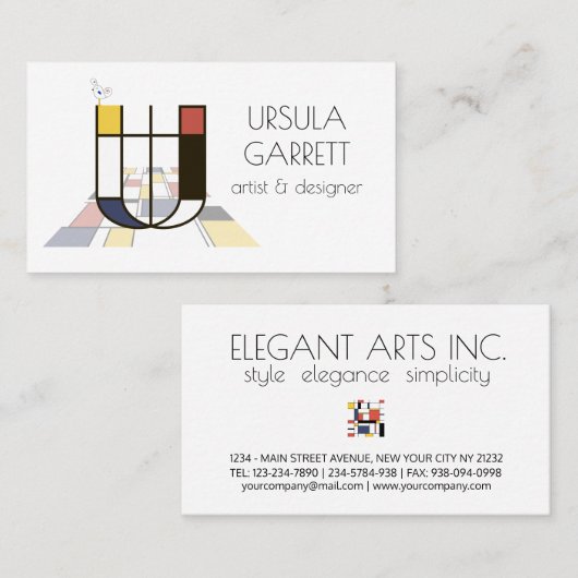 Kunstmonogram met neoplasticisme. Brief U Visitekaartje (Voorkant / Achterkant)