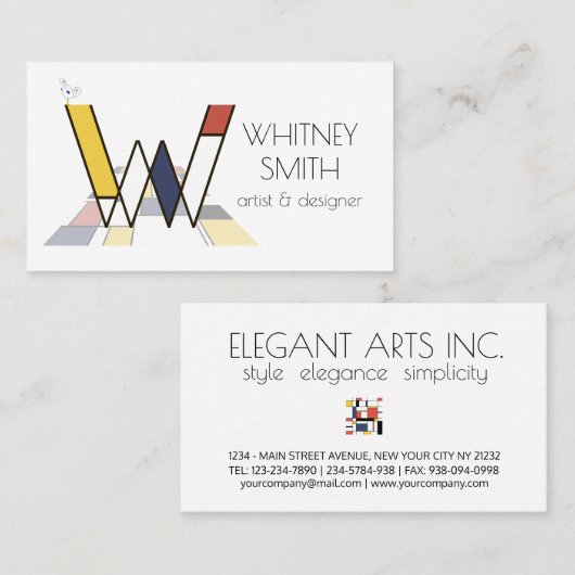 Kunstmonogram met neoplasticisme. Brief W Visitekaartje (Voorkant / Achterkant)