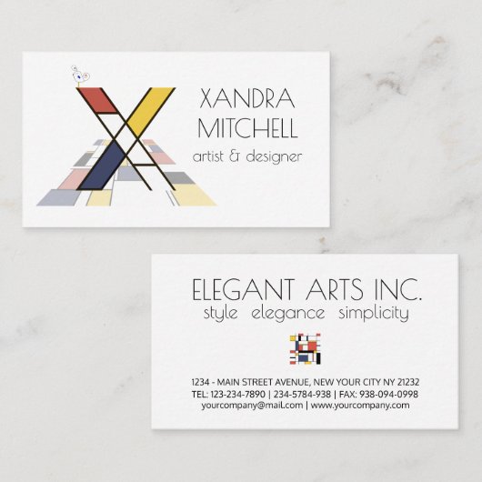 Kunstmonogram met neoplasticisme. Brief X Visitekaartje (Voorkant / Achterkant)