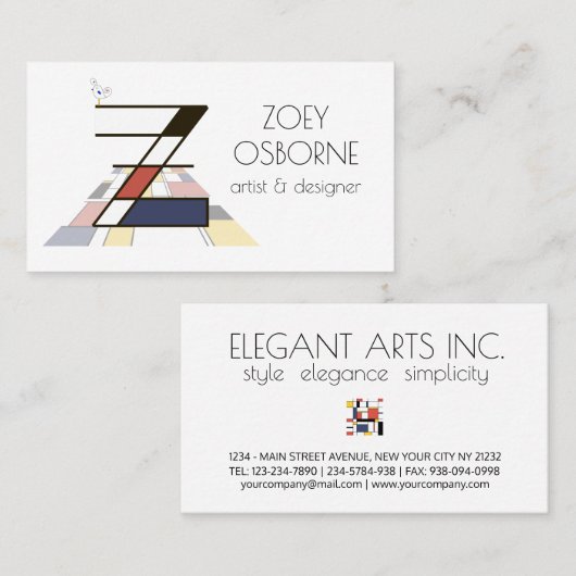 Kunstmonogram met neoplasticisme. Letter Z Visitekaartje (Voorkant / Achterkant)