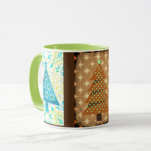 Kunstmug Kerstbomen met Retro Uiterlijk Beker Mok (Voorkant links)