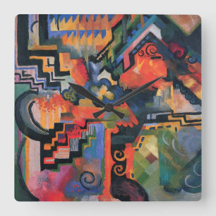 Kunstmuurklok "gekleurde samenstelling" vierkante klok