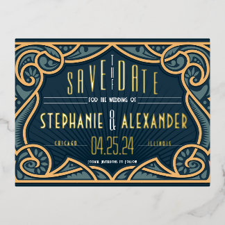 Kunstnieuwkaart van goud folie in art nouveau stij folie uitnodiging briefkaart