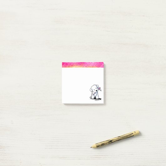 Kunstnotities voor roze en goudbichon post-it® notes (Op bureau)