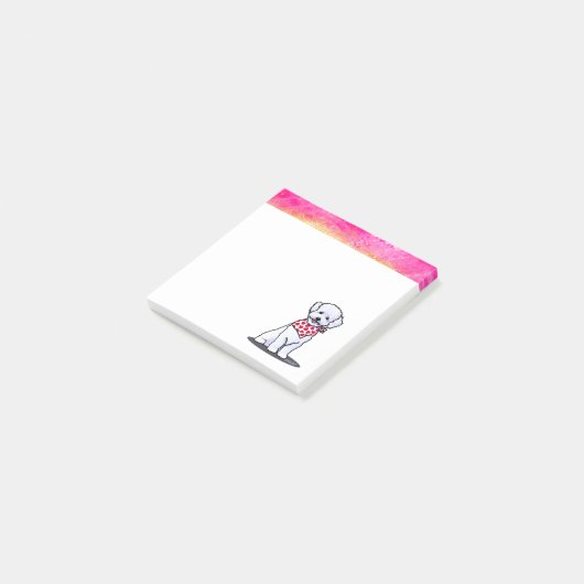 Kunstnotities voor roze en goudbichon post-it® notes (Schuin)