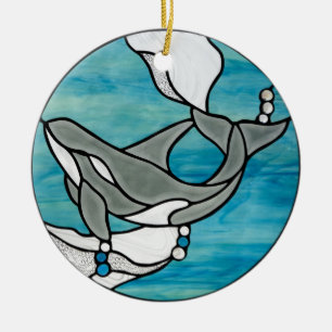 Kunstontwerp voor de Glas in lood van Orca Whale Keramisch Ornament