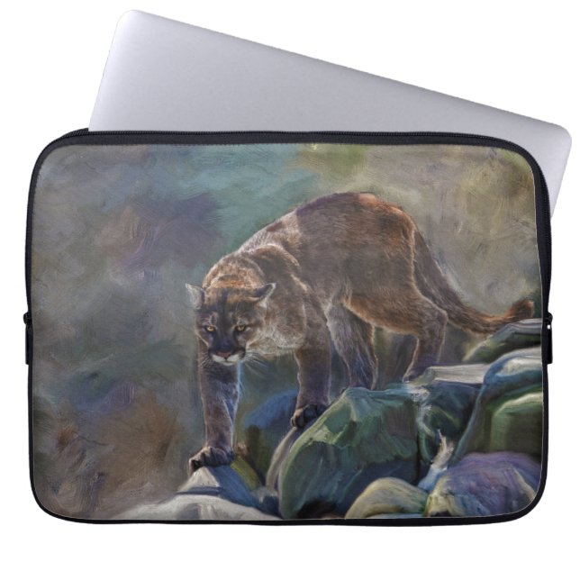 Kunstontwerp voor de prowling Cougar Mountain Lion Laptop Sleeve (Voorkant)