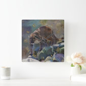 Kunstontwerp voor de prowling Cougar Mountain Lion Vierkante Klok (Huis)