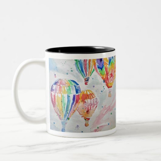 Kunstontwerp voor kleurrijke hot-luchtballon Water Tweekleurige Koffiemok (Links)