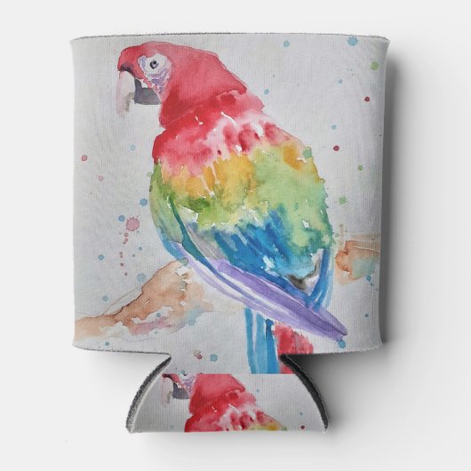 Kunstontwerp voor rode papegaai Waterverf Blikjeskoeler (Voorkant)