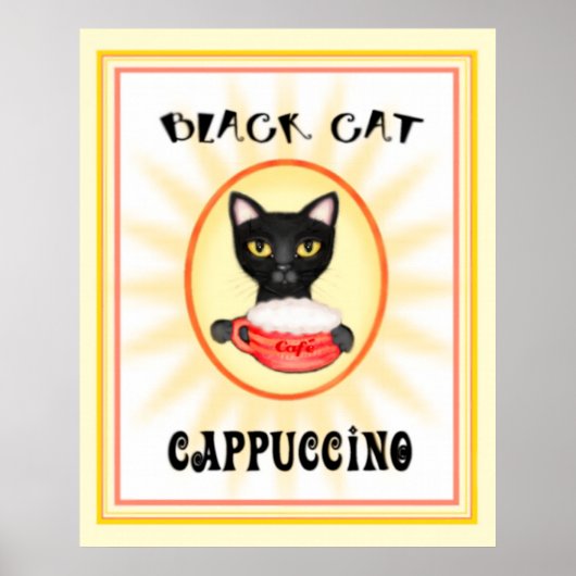kunstontwerp voor zwarte kat Cappuccino Poster (Voorkant)
