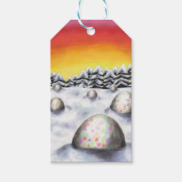 kunstoostereieren in het nabijgelegen winterlandsc cadeaulabel