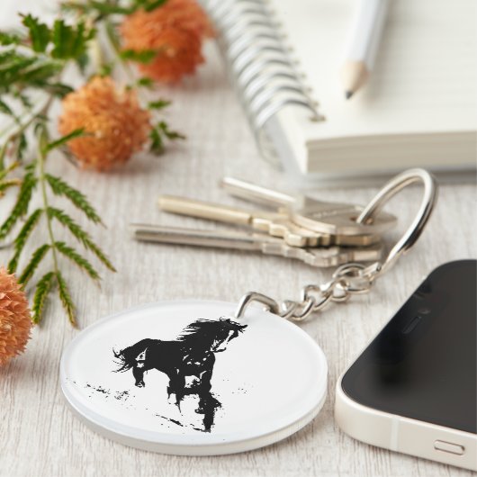 Kunstpaarden met zwarte en witte Pop Sleutelhanger (Voorkant Rechts)