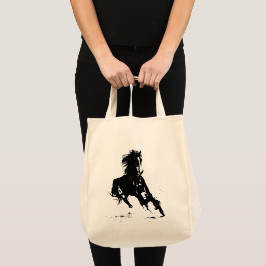 Kunstpaarden met zwarte en witte Pop Tote Bag (Voorkant (product))