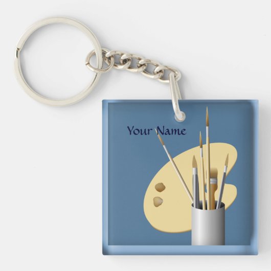 Kunstpalet en penselen Blauwe Sleutelhanger (Voorkant)