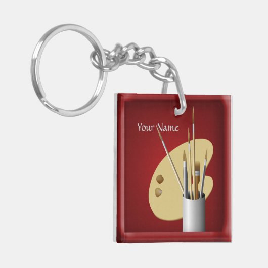 Kunstpalet en penselen Canvas rode Sleutelhanger (Voorkant Links)