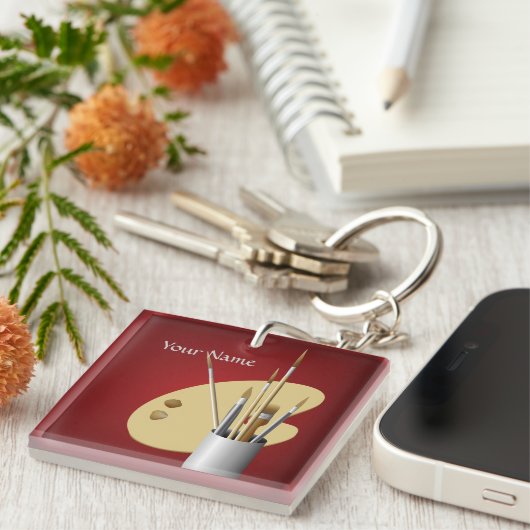 Kunstpalet en penselen Canvas rode Sleutelhanger (Voorkant Rechts)